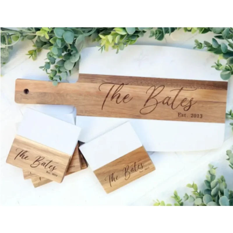 Wood and Marble Cutting Board and Coaster Sets