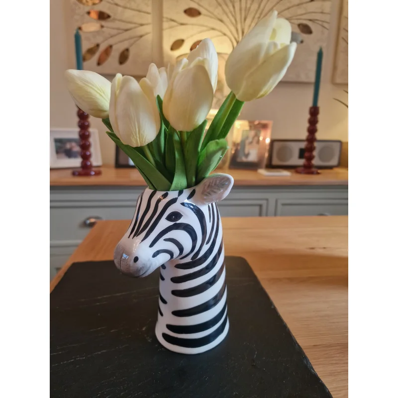 Zebra Head Ceramic Vase -H17cm | Black & White Animal Planter