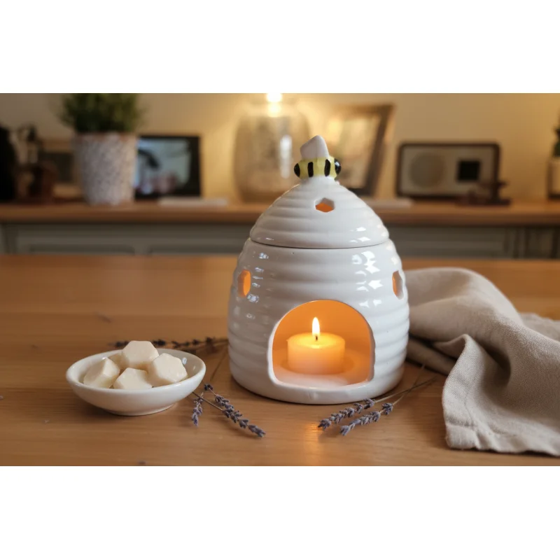 White Beehive Ceramic Oil Burner, 17cm