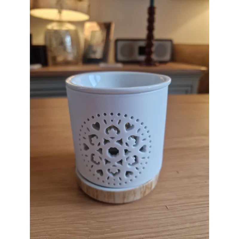 White Mandala Ceramic Oil Burner & Wax Warmer, 11cm