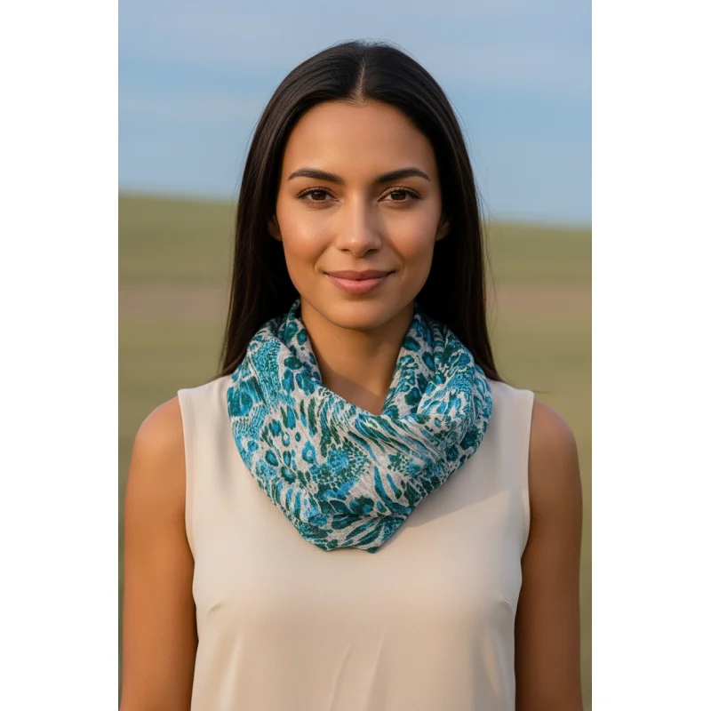 Walk On The Wild Side Teal Neck Scarf | Magnetic Clasp Snood