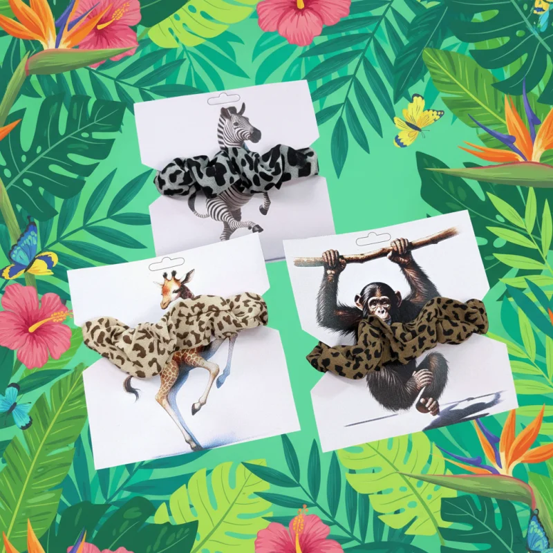Zoo Animal Scrunchie on Card | Pack of 3 Kids Hair Accessories