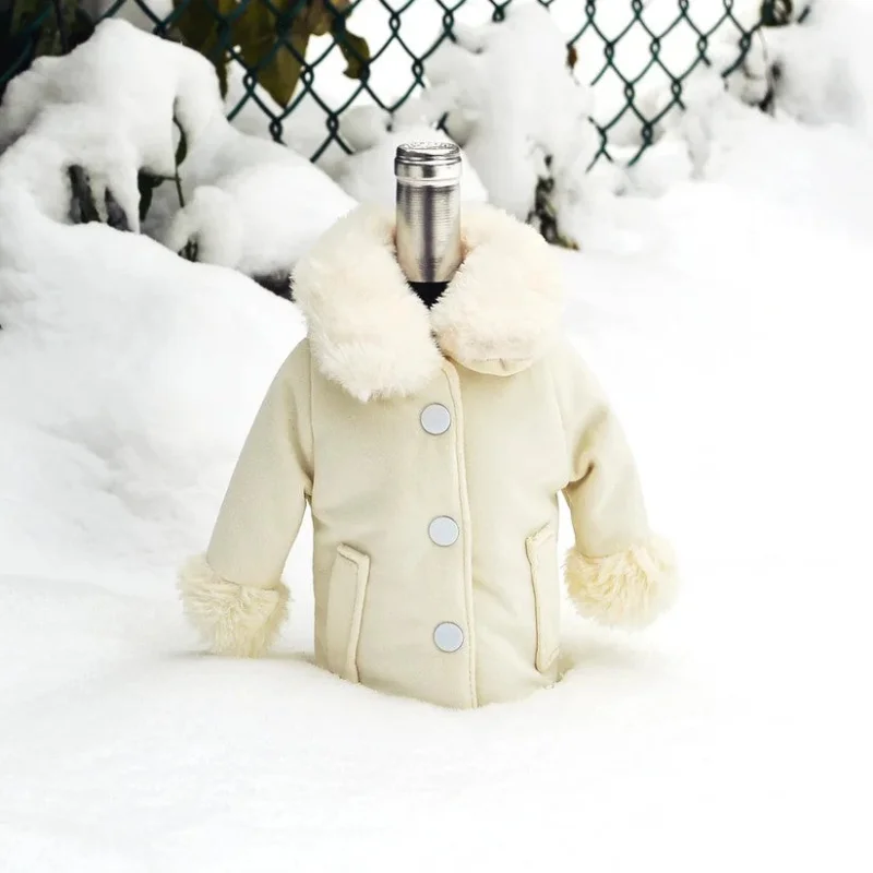 White Fur Trim Coat Wine Cozy