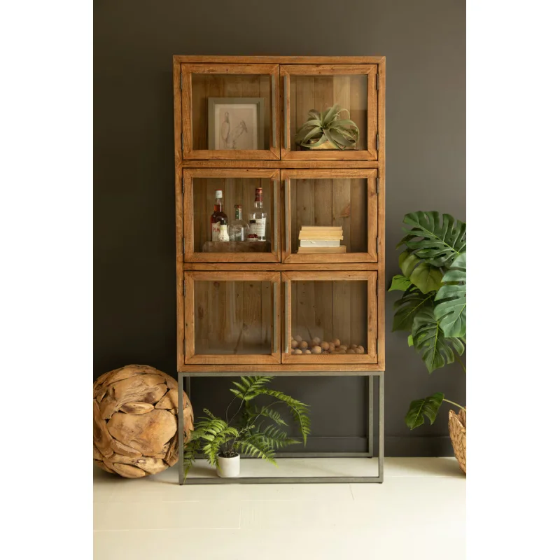 Wood & Metal Display Cabinet w/ Glass Doors