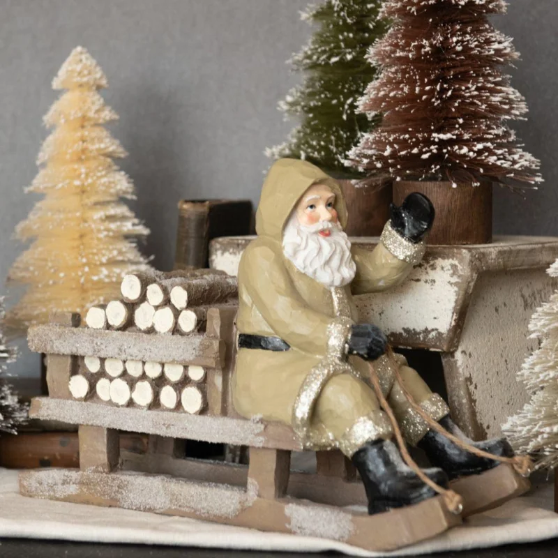 13″ Tan Sledding Santa