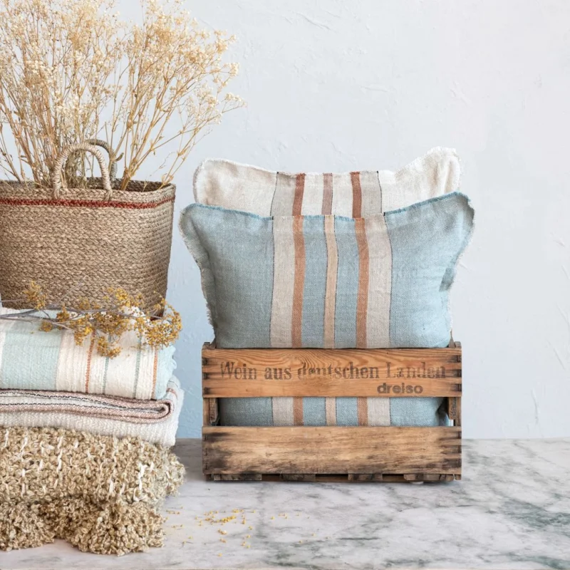 20″ Square Cream Linen Stripe Pillow