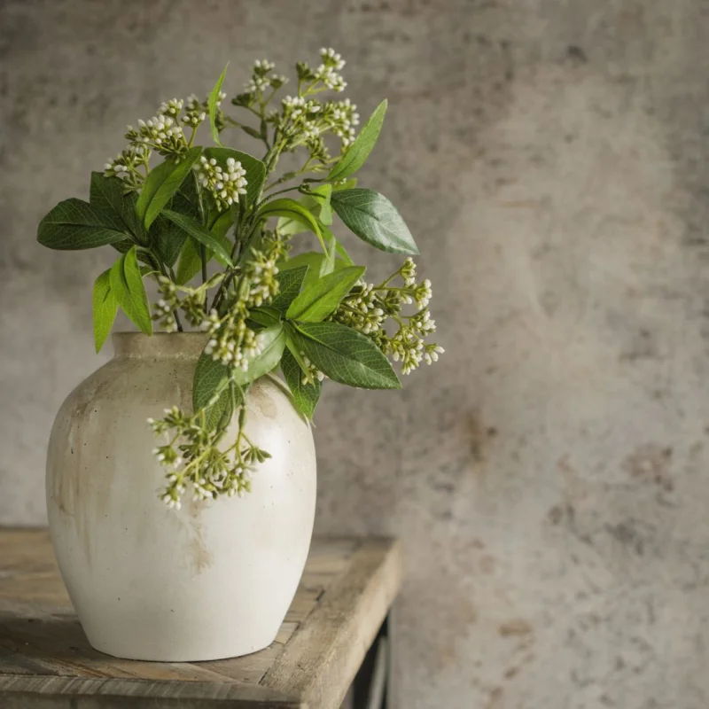 16″ Mountain Laurel with White Berry Pick – Faux Plant Decor
