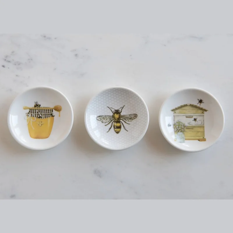 3″ Stoneware Dish with Bees & Honey Design – Assorted