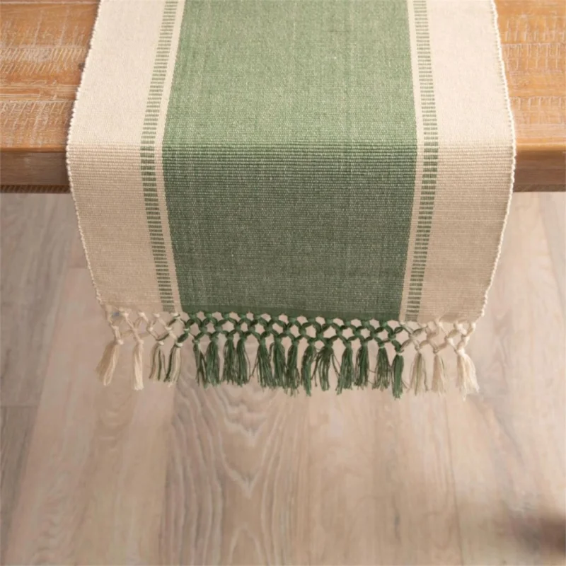 Woven Table Runner – Green & Natural Colors