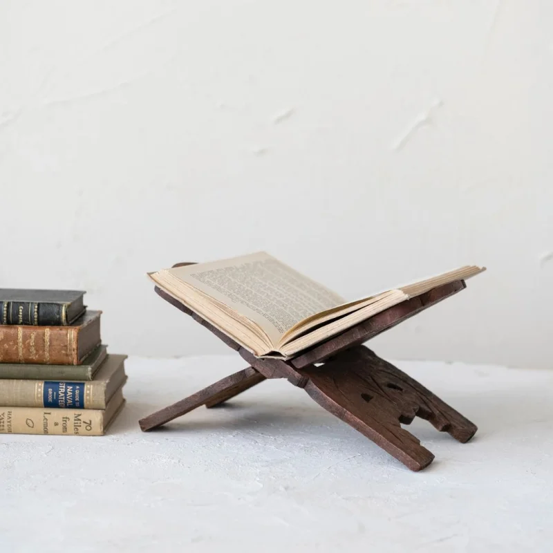 Carved Folding Book Holder – Reclaimed Wood