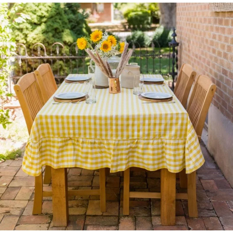 Yellow Ruffled Gingham Tablecloth