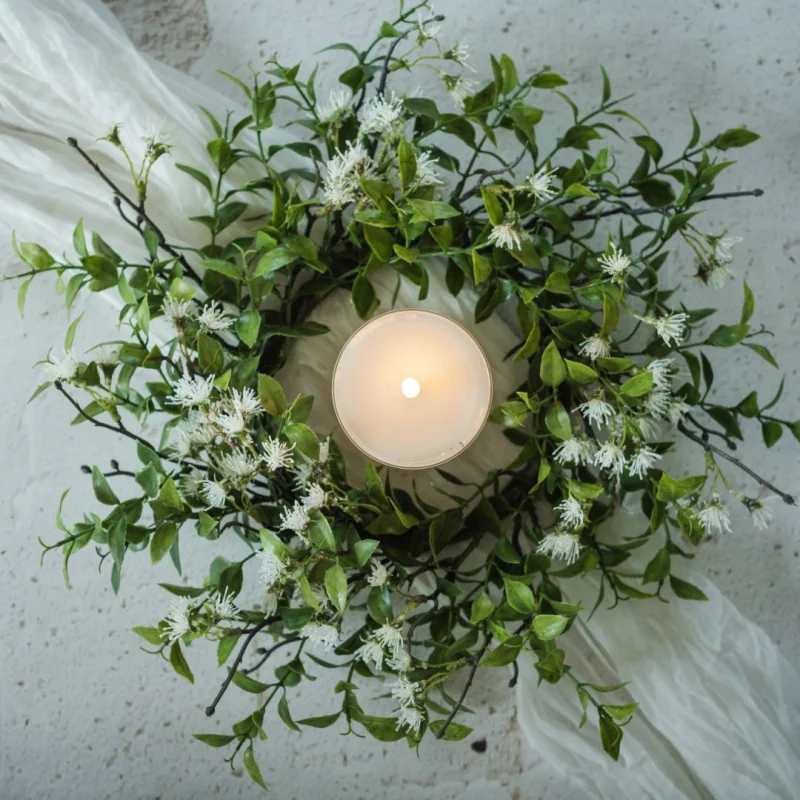 14″ Tea Leaf with White Flower Candle Ring