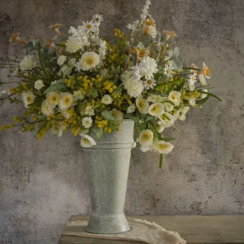 22″ White Pom Pom Wildflower Spray