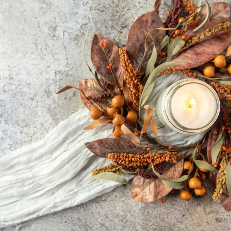 16″ Orange Heather & Berry Candle Ring