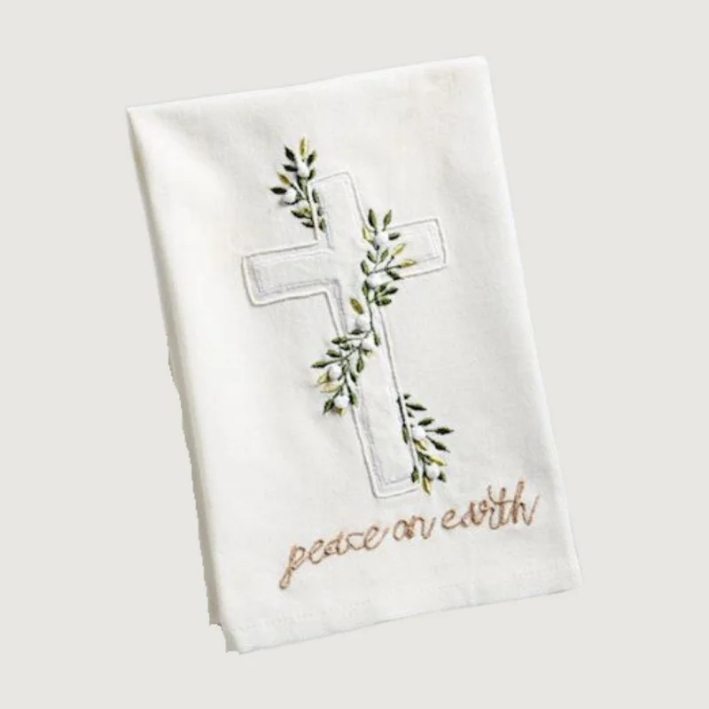 White Christmas Velvet Appliqu Towel – Cross Style