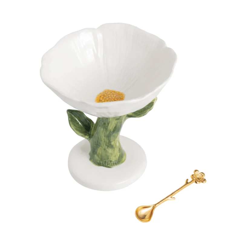 White Flower Pedestal Dish