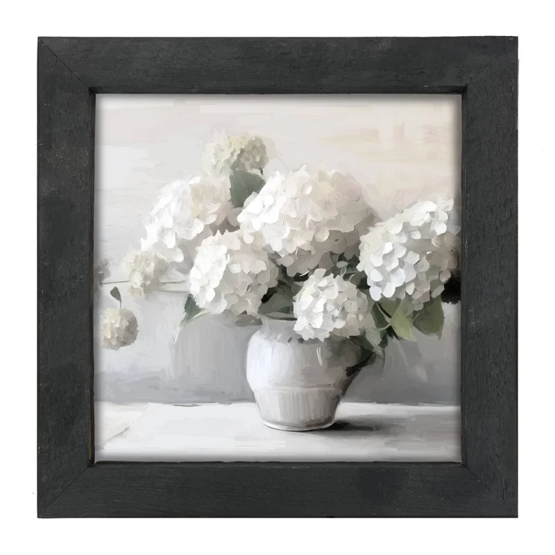 White Vase of Hydrangeas Black