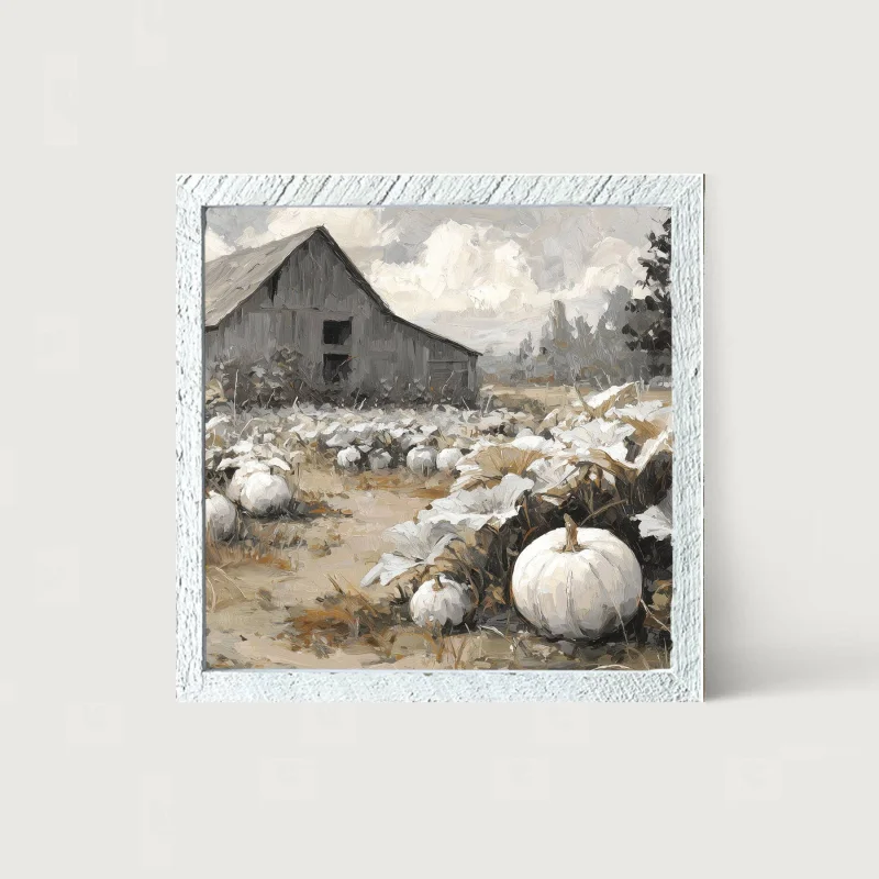 White Pumpkins in Field Black
