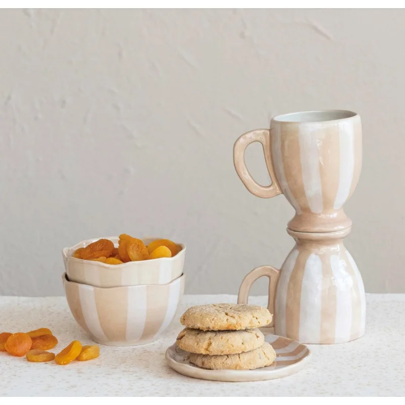 White & Tan Stripe Stoneware Collection