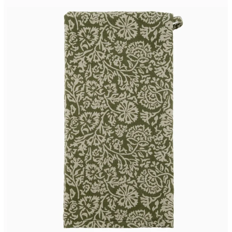 Wood Block Floral Tea Towel