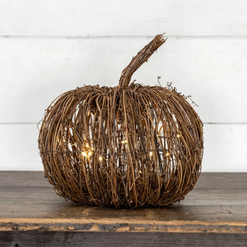 11.5″ Lighted Rattan Pumpkin