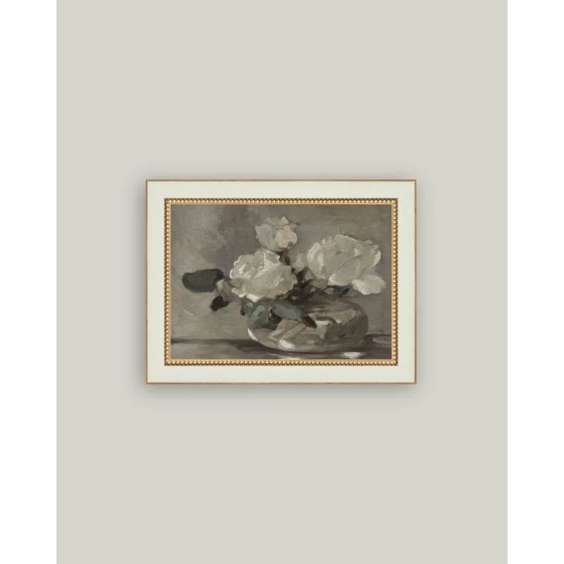 White Rose Vase Framed Antique Art