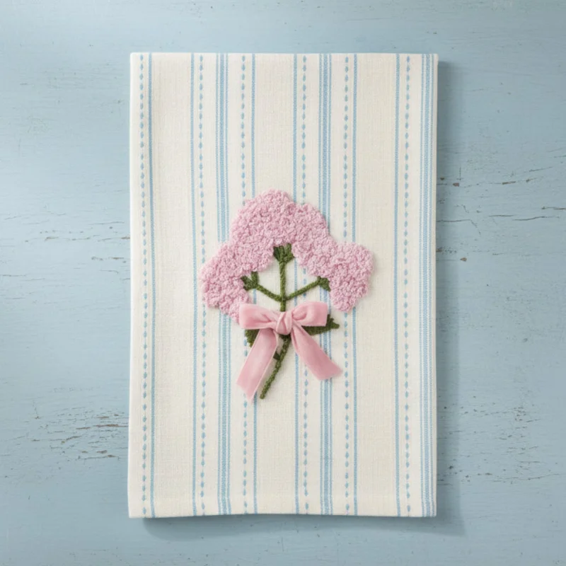 White Floral Emb. Towel