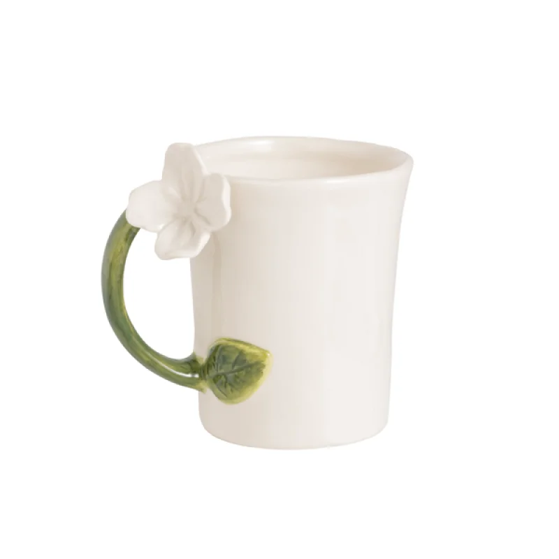 White Flower Handle Mug